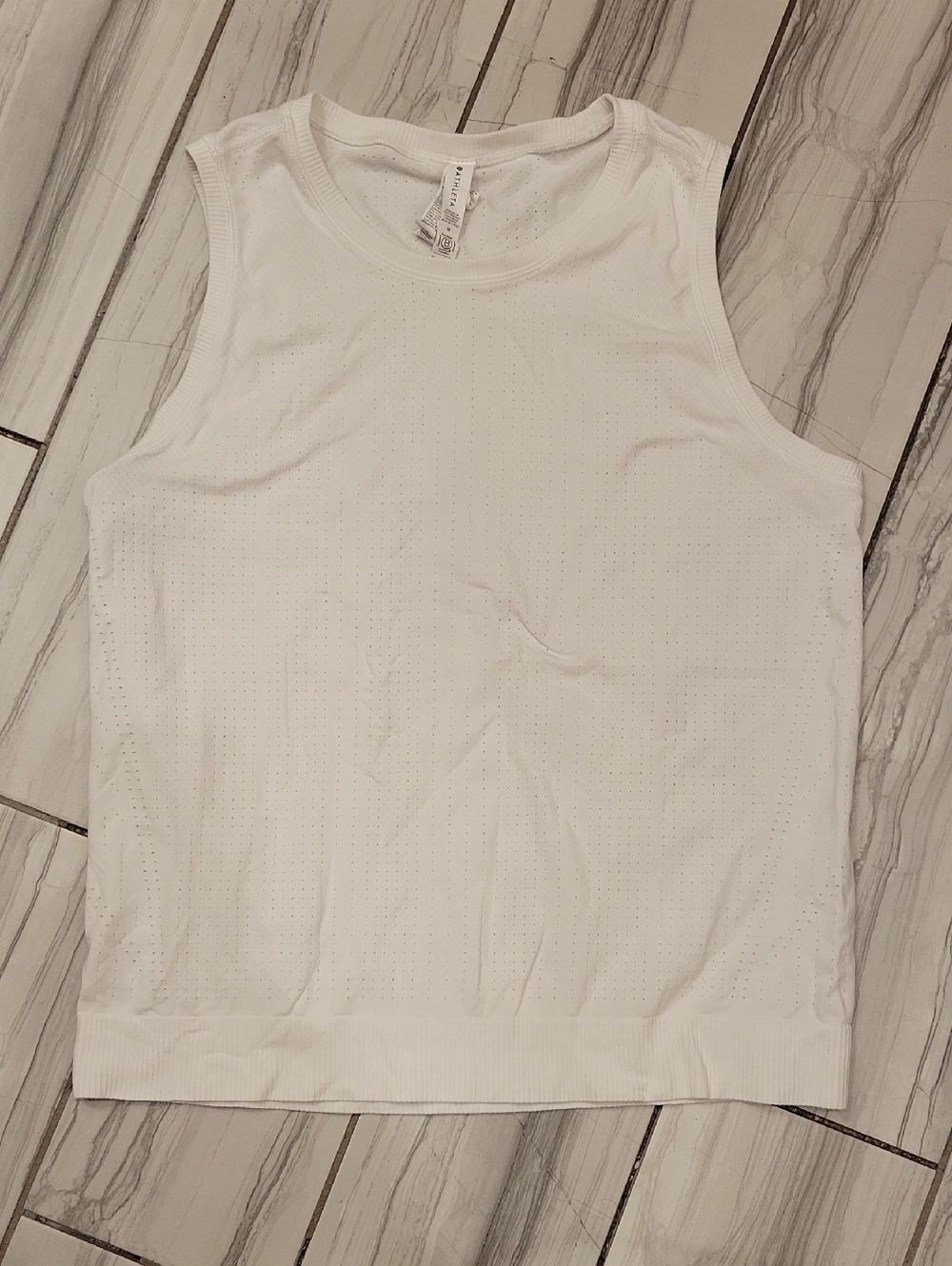Athleta White Perforated Crew Neck Tank